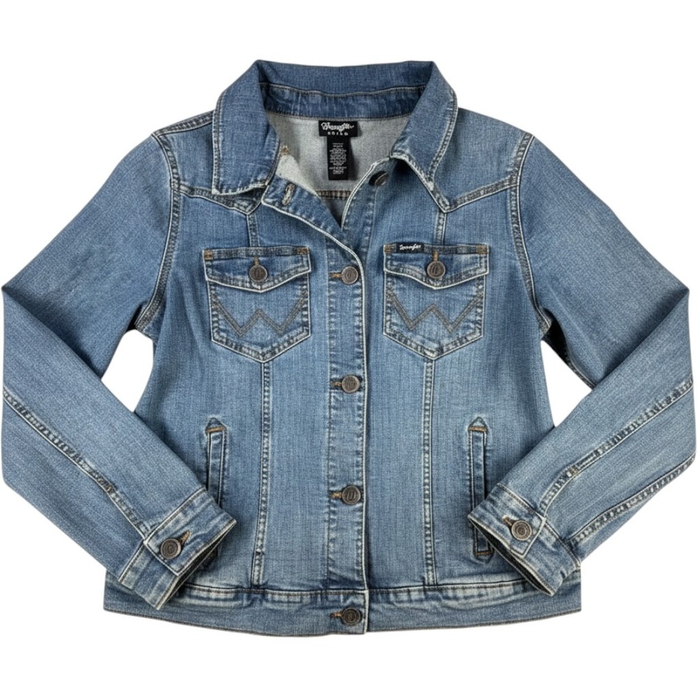 Wrangler‎ Retro Denim Jacket Western W Stitch Blue Large L Cotton Blend Womens